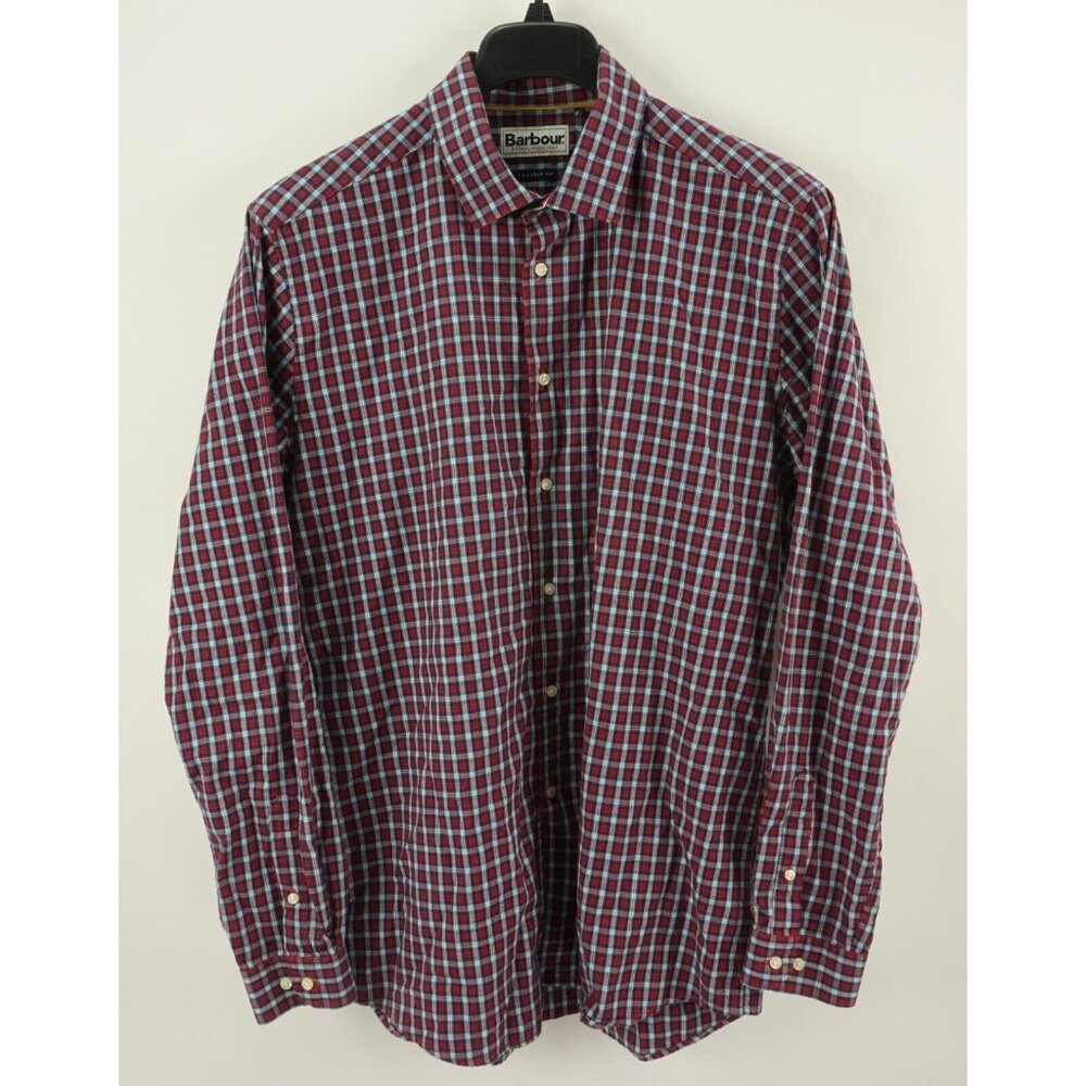 Barbour Highfield Micro Check Mens Large Long Sleeve Brushed Red Button Up Shirt